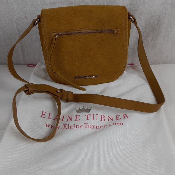 Elaine Turner Cam Crosssbody Bag Calf Hair Golden Flag Handbag with Dust Bag - Picture 2 of 16